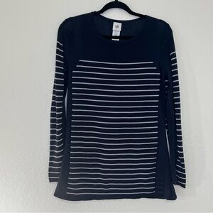 CAbi Sheer Lightweight Pullover Sweater #3367  Navy Blue Gray Stripe Size Medium